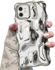 UEEBAI Case for iPhone 11 6.1 inch, Cute Solid Color Curly Wave Shape Shockproof Soft Bumper Phone Case, Candy Water Ripple 3D Silicon Slim Pretty Case Aesthetic Cover, Silver