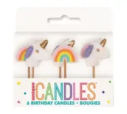 Unicorn Rainbow Birthday Party 6x Candle Baby Shower Cake Topper Decoration