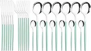NEPIAN Black Gold Cutlery 6/24 Pcs Golden Flatware Set Stainless Steel Dinnerware Set Teaspoon Set Tableware Forks Knives Spoons New Leisurely (Color : Mint Green Silver)