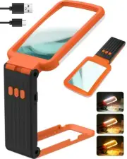 6X Magnifying Glass with Light and Stand, Rechargeable Folding Handheld Real ...