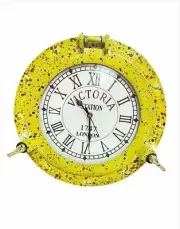 Nautical Porthole Wall Hanging Clock Ship Yellow Patina Finish For Wall Decor