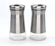 Salt Shaker and Pepper Shakers Spice Dispenser with Adjustable Pour Holes Set Stainless Steel & Glass by KAUKKO (2 Pack)