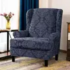 Thicken Jacquard Floral Wing Back Chair Cover Stretch Sofa Armchair Slipcover
