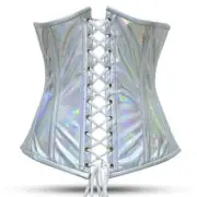 PVC disco Shiny Silver Half Bust tight-fitting Steel Boned Top corset