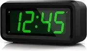 KWANWA Alarm Clock, Small Digital Clock, 1.2inch Green LED Clock, Adjustable Brightness, Dim Night Mode, 12H/24H, Battery Operated, Wall-mounted, Snooze, Clock for Bedroom, Travel Clock, Kids Clock