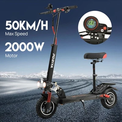 Adult Foldable Electric Scooter 2000W 50KM/H 50KM 10" Off-Road Tires E-Bike
