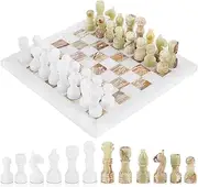 Radicaln Marble Chess Set 12'' White and Green Onyx Handmade Pieces for Board Game - Chess Set, Checker Board Game - Travel Set Figures