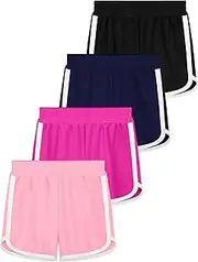 [Resinta] 4 Packs Toddler Girls Active Running Shorts Quick Dry Athletic Performance Dry-Fit Shorts Dolphin Gym Shorts
