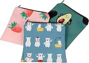 MUCKLILY 3Pcs Cute Cartoon Period Storage Organizer Sanitary Napkin Holder Multi Function Tampon Pouch for Change Cards and Menstrual Items Convenient Portable for Women