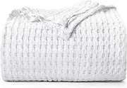 Utopia Bedding Cotton Waffle Blanket 300 GSM (White - 90x90 Inches) Soft Lightweight Breathable Bed Blanket Queen Size Layering Any Bed for All Season