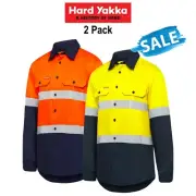 SALE! Hard Yakka Safety Hi-Vis Summer 2 Pack Taped Work Long Sleeve Shirt Y07940