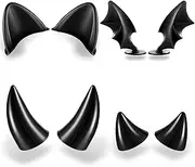 Lewtemi 4 Pairs Helmet Devil Horns Motorcycle Helmet Accessories Cat Ears Devil Wings Horns with Adhesive Suction Cup Ski Bike Accessories for Women Men, Black