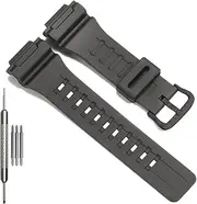 [WRISTARMOR] Replacement Band Compatible with Casio W-735H AEQ110BW AEQ110W AQS-800W AQ-S810W Men's Watch Strap Black Resin Wristband With Metal buckle