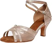 Akanu Women's Latin Dance Shoes Female's Ballroom Salsa Dance Shoes Gold Silver 2.5 Inch Heel