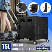 Shopping Cart Trolley Grocery Storage Foldable Shop Luggage Basket Crate 75L
