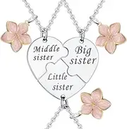 [YeeQin] Sister Necklace for 3, Gifts Set for Big, Middle, and Little Sisters, Matching Jewelry