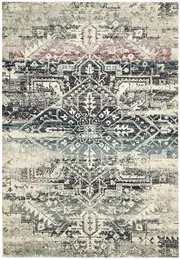 Maya Blue Geometric Medallion Transitional Rug