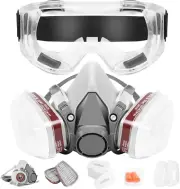 Respirator Mask with Filters, Reusable Half Face Gas Mask with Safety Glasses, H