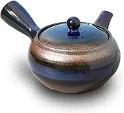 COTONOHA Banko-Yaki Japanese Tea Pot – Traditional Japanese Tea Kettle with Stainless Steel Bottom Strainer – Heat Resistant and Durable Ceramic Teapot for Deep Steamed Tea (Deep Blue)