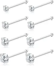 [Kakonia] 8 Pcs 20G Nose Ring Studs Made with Austrian Crystal for Women Stainless Steel 1.5mm 2mm 2.5mm 3mm Nose Piercings Set Body Jewelry Hypoallergenic