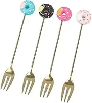 Tea Spoon Dessert Spoons 4pcs/Set Donut Candy Spoon/Fork Milk Coffee Stirring Spoon Kitchen Cutlery Creative Lollipop Coffee Spoon Fruit Fork HEHG233-C2