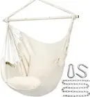 Y- Stop Hammock Chair Hanging Rope Swing, Max 500 Lbs, Cream