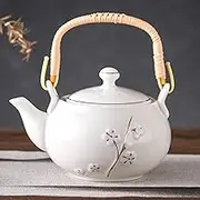 DUJUST Japanese Tea Pot, White Porcelain Chinese Teapot with Stainless Infuser, Cute Tea Pot for Adults, Tea Lover/Women/Men (Plum in Golden)