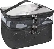Makeup Bags Double Layer Travel Cosmetic Cases Make up Organizer Toiletry Bags (Black)
