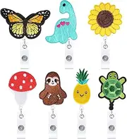 7 Patterns Cute Retractable Badge Reel Holder, Retractable ID Card Holder, Badge Holder with Belt Clip, Easy-to-Pull Badge for Nurse Office School (7 Patterns)
