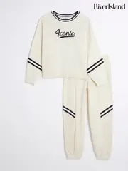 River Island Cream Lace Blocked 100% Cotton Sweat Top Set (AL8735) | $81