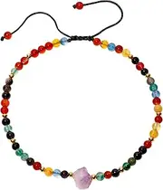 [XHUUU] Reiki Colorful Agate Beaded Anklet Spiritual Raw Amethyst Ankle Bracelets for Women Meditation Yoga Good Luck Beach Foot Jewelry Adjustable (8.5"-10")