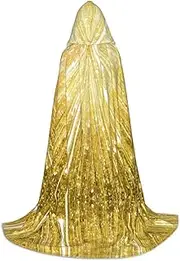 SKKNT Gold Bling Print Halloween Hooded Cloak Full Length Cape With Hood For Men And Women For Carnival
