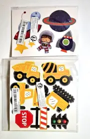 Set of 2 Cake Cupcake Topper Construction & Spaceship Theme Birthday Party