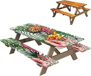 Picnic Table Cover with Bench Covers, Perfect Fit Picnic Table Covers, Pack of 3, Stylish Picnic Tablecloths, Picnic Bench Covers, Waterproof, Beautiful Elastic Tablecloths for Barbecue