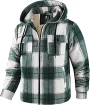 [WENTTUO] Mens Flannel Plaid Jacket Long Sleeve Fleece Sherpa Lined Winter Jacket Warm Coat