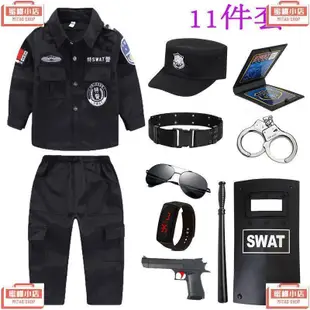 ✨臺灣秒殺✨墨鏡隨機贈送小孩特警衣服 兒童警官服裝警男警裝公安制服警察童裝軍裝黑貓警長