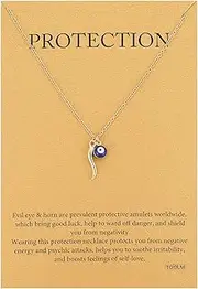 [TGOLM] Dainty Blue Evil Eye Charm Horn Pendant Necklace for Women's Spiritual Protection Jewelry 14K Gold Plated