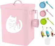 ZWMBYN Dog and Cat Food Storage Container 6L, Cute Pet Food Storage Containers with Lids Airtight, Metal Cat Food Bin with Measuring Cup, Cat Food Can Covers Lids and Spoons, Cat Mouse Toys, Pink