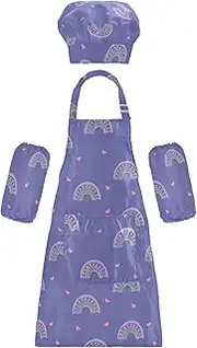 AIXIWAWA Kids Apron Chef Hat Set, Child Kitchen Bib Aprons Adjustable for Cooking Baking Painting (Purple Rainbow)