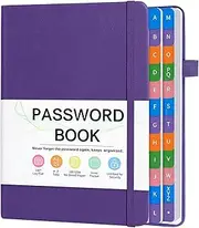 SIYDYRIT Password Book with Colorful Alphabetical Tabs, Password Keeper Notebook for Seniors, Password Organizer for Internet Website Logins, Hardcover Password Notebook with Pocket, 14x20cm, Purple