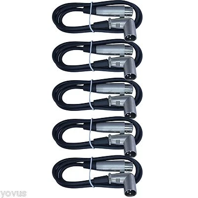 5pack 3ft foot Right angle MALE to straight FEMALE XLR mic patch cables cords