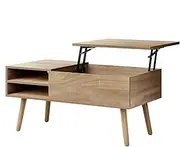 ALFORDSON Lift-Top Coffee Center Table Wood Color, Dining Table for Living Room, Office, Reception & Dining, Featuring Rising Tabletop Surface, Hidden Compartment & Side Open Shelves