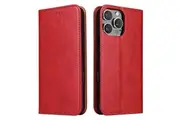 For iPhone 16 Pro Max Case Leather Flip Wallet Folio Cover Stand Red