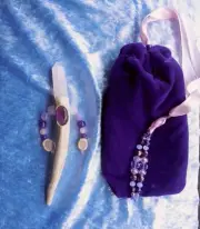 Rose Quartz Crystal Point Amethyst Cruelty Free Antler Beaded Wand w Stone Beads