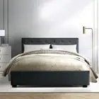 Premium Bed Frame Faux Fabric Storage Heavy-duty Steel Gas lift Padded - Double