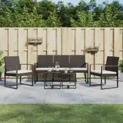 5 piece Garden Dining Set with Cushions Brown PP Rattan