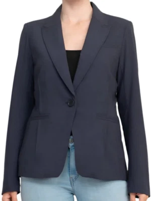 Ecru Lapel Collar One-Button Silt Back Blazer Size 14 Indigo Blue $296 NWT