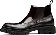 [Generic] High Heel Brogue Boot for Men Chelsea BootGenuine Leather Pull On Wingtip Carving Round Toe Patent Leather Men's Leather Shoes