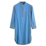 Sleepshirt Cotton Nightshirt For Mens Blue L