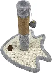 Sisal Scratch Posts - Fish Design Base Natural Sisal Cat Claw Scratcher Pole with Ball | Anti Tilt Heavy Duty Pet Beds & Furniture for Indoor Kittens